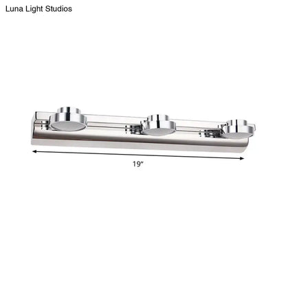 A sleek 19-inch modern chrome round wall lamp with acrylic shade and three circular led bulbs for bathroom use