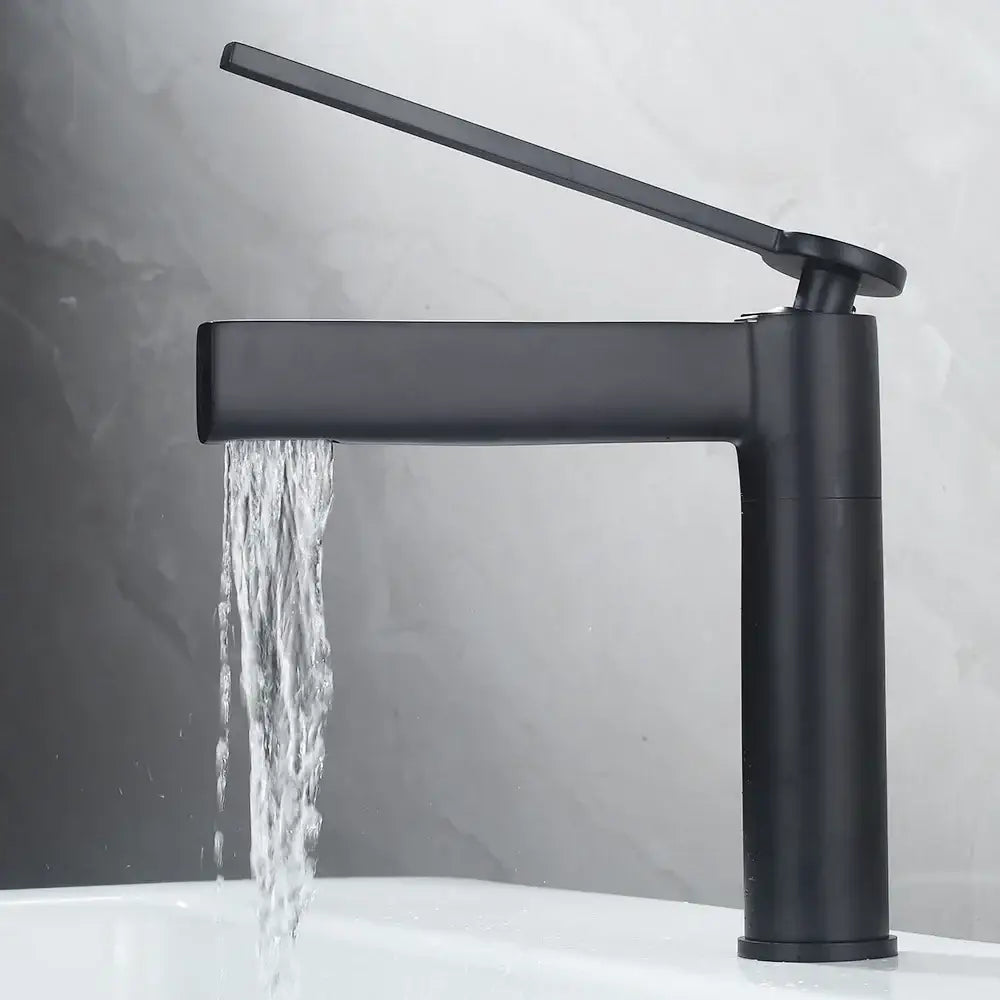 Modern chrome decorbites basin faucet with black matte finish waterfall spout and single handle for bathroom sink mixer