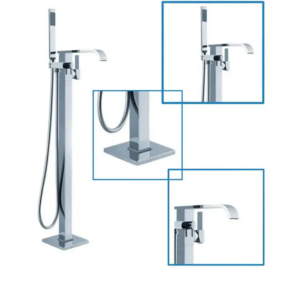 Modern chrome single handle freestanding bathtub shower set faucet with sleek minimalist design and integrated handheld showerhead