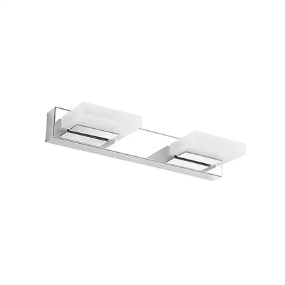 Modern chrome square acrylic wall sconce lighting with two frosted glass rectangular shades for bathroom wall light
