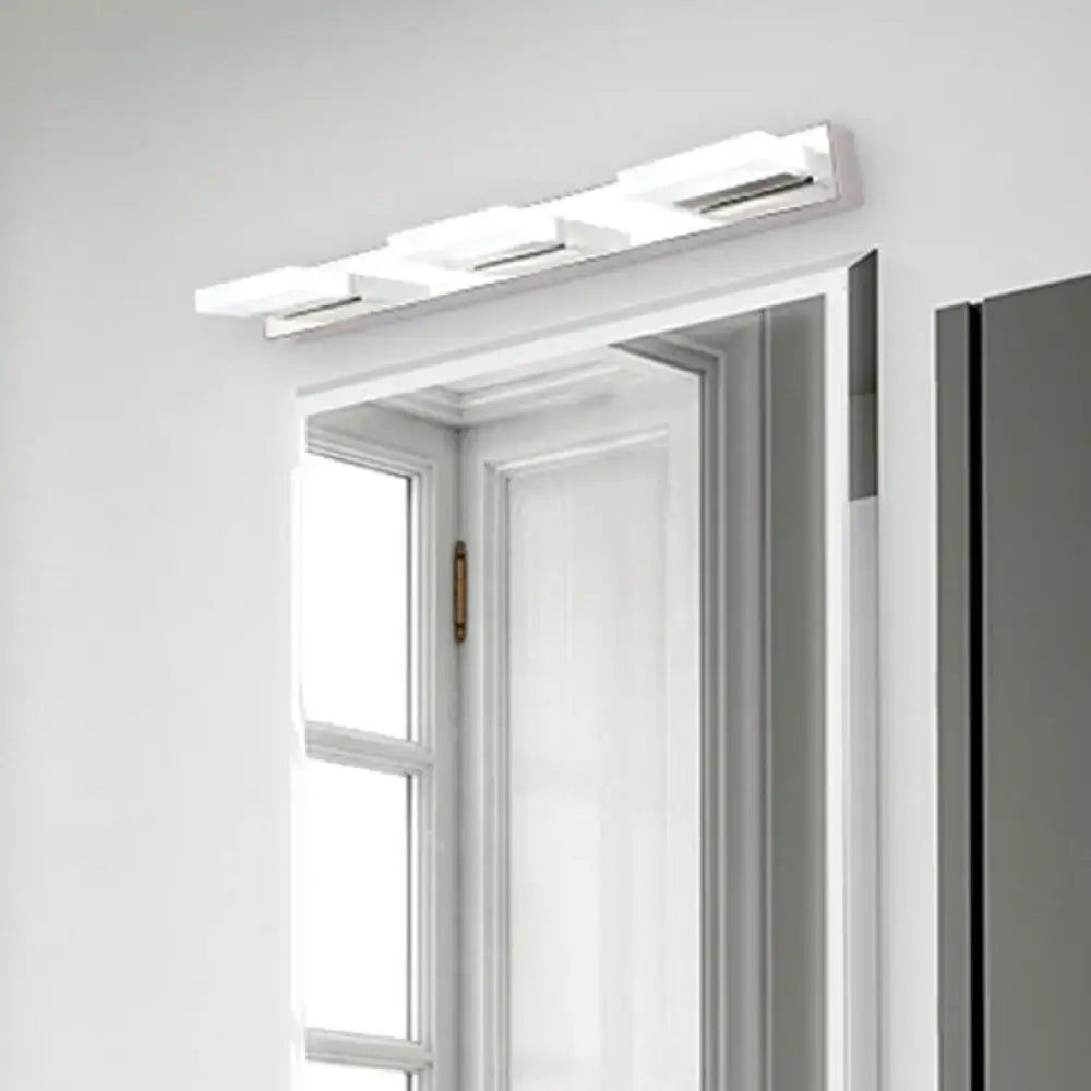 Modern white led wall sconce lighting with sleek rectangular square acrylic panels for bathroom use
