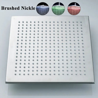 Brushed nickel square rain shower head with evenly spaced nozzles modern chrome bathroom fixture