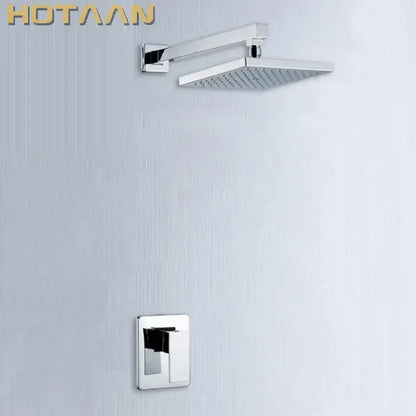 Modern chrome square rain shower set with sleek lanos rain shower showerhead and matching wall-mounted valve