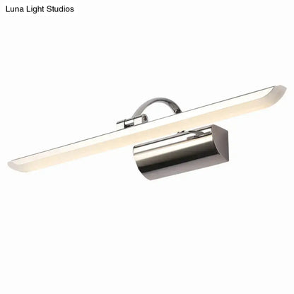 Modern chrome stainless steel bathroom led vanity light with sleek rectangular design and soft white steel bathroom led illumination
