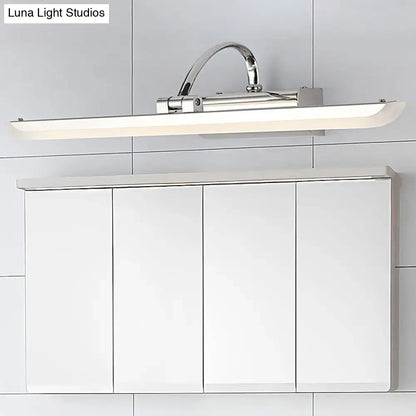 Modern chrome stainless steel bathroom led vanity light with sleek curved arm and rectangular diffuser in steel bathroom led design