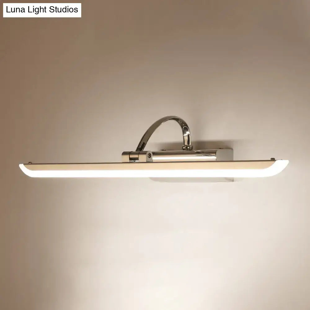 Modern chrome stainless steel bathroom led vanity light fixture with sleek elongated design and softly curved ends