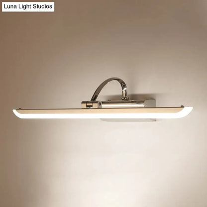 Modern chrome stainless steel bathroom led vanity light fixture with sleek elongated design and softly curved ends