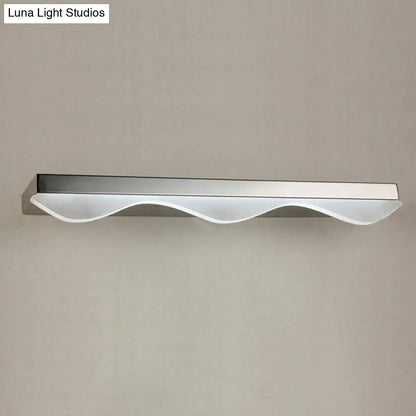 Modern chrome stainless steel led vanity light wall sconce with wave pattern and frosted glass diffuser