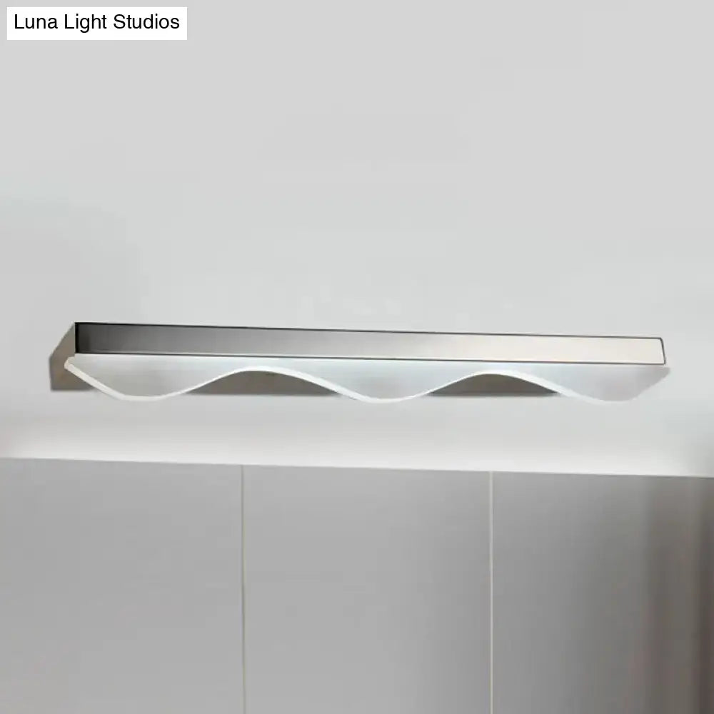 Modern chrome stainless steel vanity light with silver finish and wavy translucent diffuser for bathroom walls