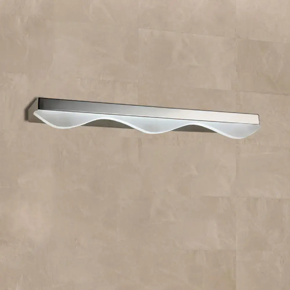 Modern chrome stainless steel vanity light with silver finish and sleek wavy translucent diffuser wall sconce