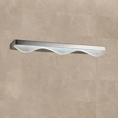 Modern chrome stainless steel vanity light with silver finish and sleek wavy translucent diffuser wall sconce