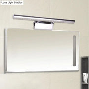 Modern chrome stainless steel bathroom wall sconce with rectangular mirror and integrated warm white led light fixture