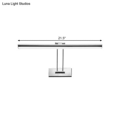 A sleek 21.5-inch stainless steel linear chrome vanity fixture with minimalist design and two vertical support rods