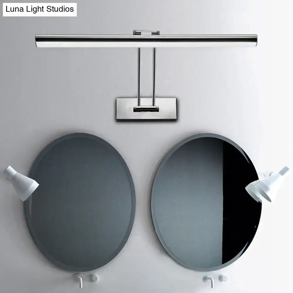 Modern chrome stainless steel linear led vanity fixture with sleek minimalist design for bathroom use