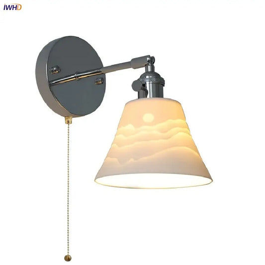 Modern chrome sunrise iron ceramic led wall lights bedroom sconce with frosted glass shade and embossed wave design