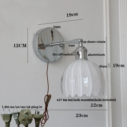 Modern chrome sunrise iron ceramic led wall lights with polished chrome iron base and fluted glass shade for bedroom decorbites iron ceramic