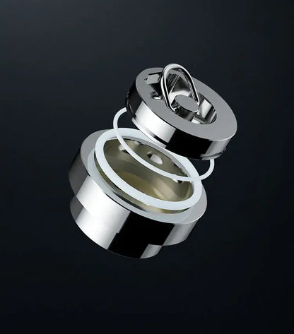Modern chrome swimming pool fishbowl drain bathroom floor cover shiny silver metallic cylinder with hinged lid and white ring