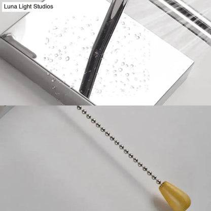 Modern chrome tapered wall sconce with amber teardrop pull chain end cap for bedroom fabric led light