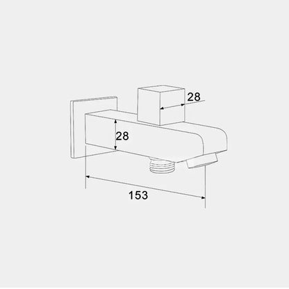 Modern chrome tub spout filler with a sleek rectangular wall-mounted spout and square handle for bathroom use