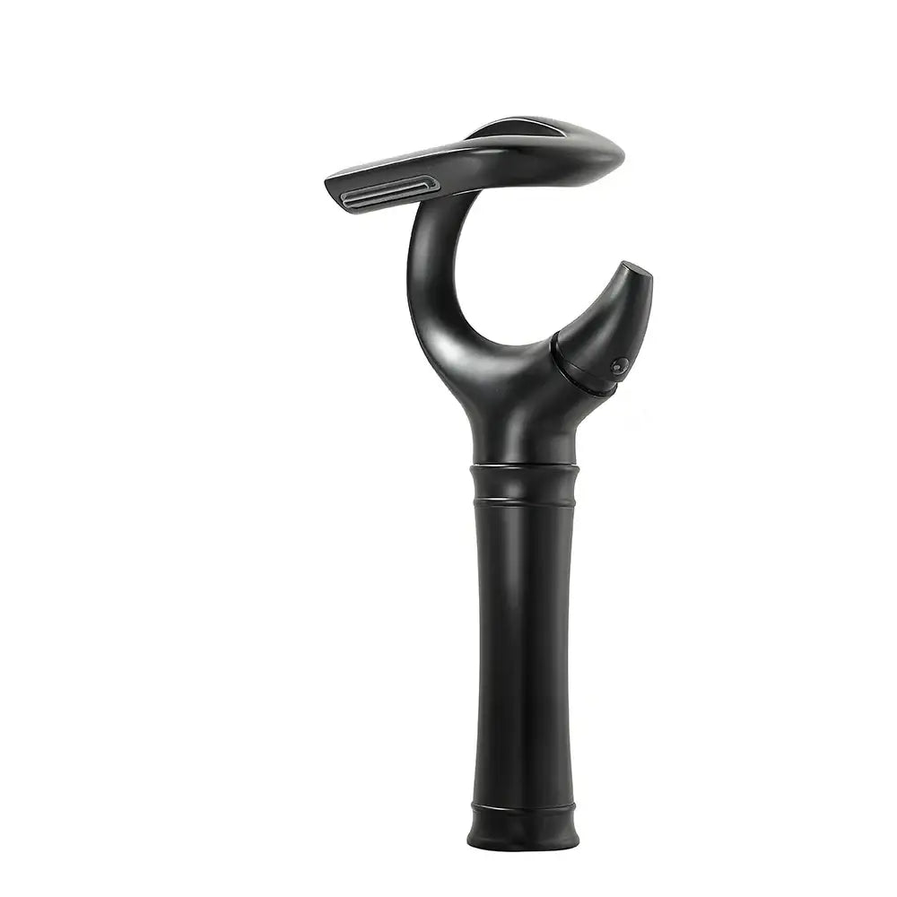 Black matte finished modern single handle bathroom faucet with curved spout for single hole cold water installation