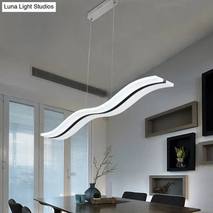 Modern chrome wave led island lighting fixture with white and black wavy design for minimalist kitchen lighting fixture
