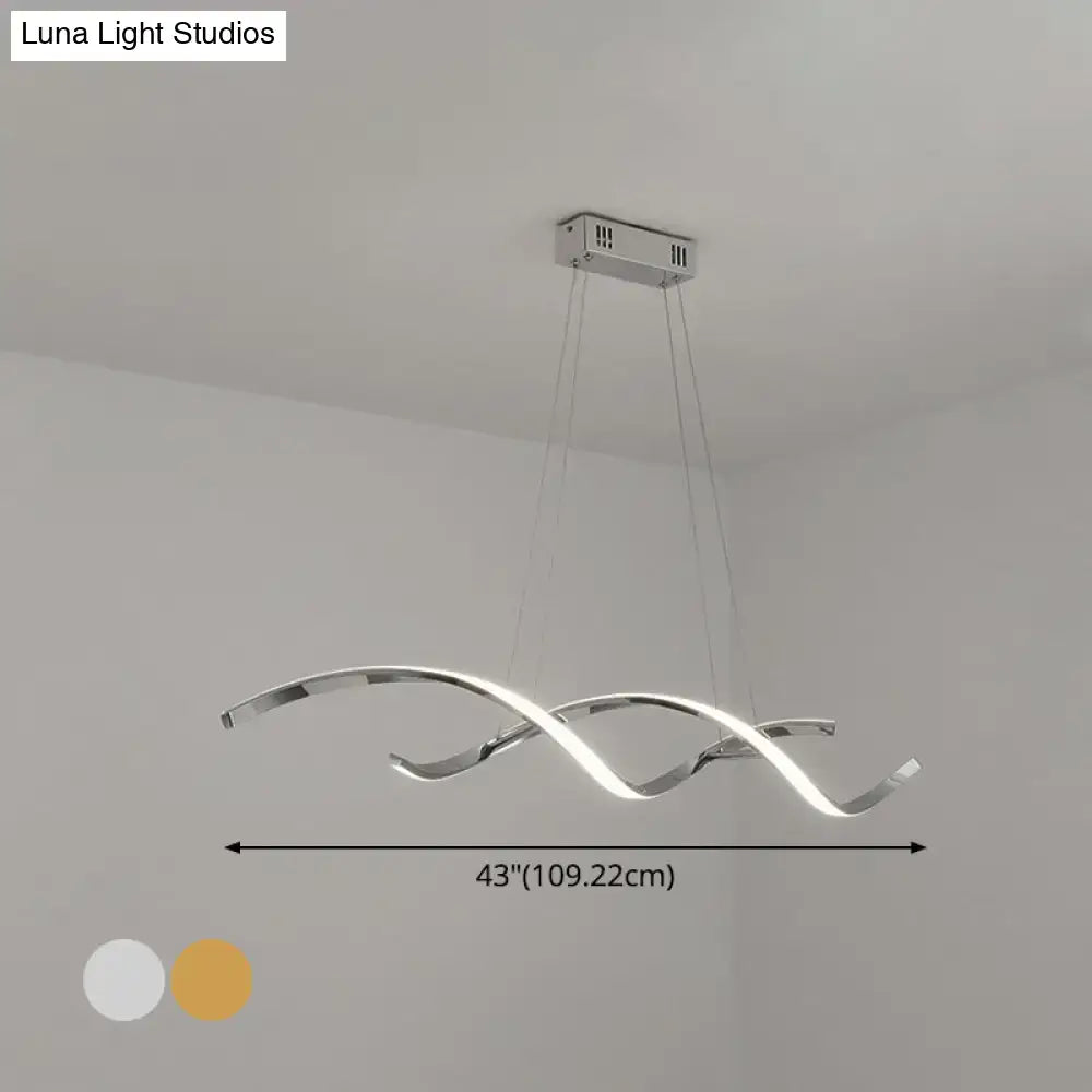 Modern chrome wave led island lighting with sleek flowing wave design and dual color options for led island lighting