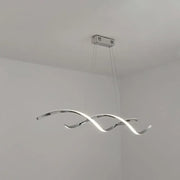 Modern chrome wave led island lighting with intertwined wave arms emitting bright white light for kitchen pendant use