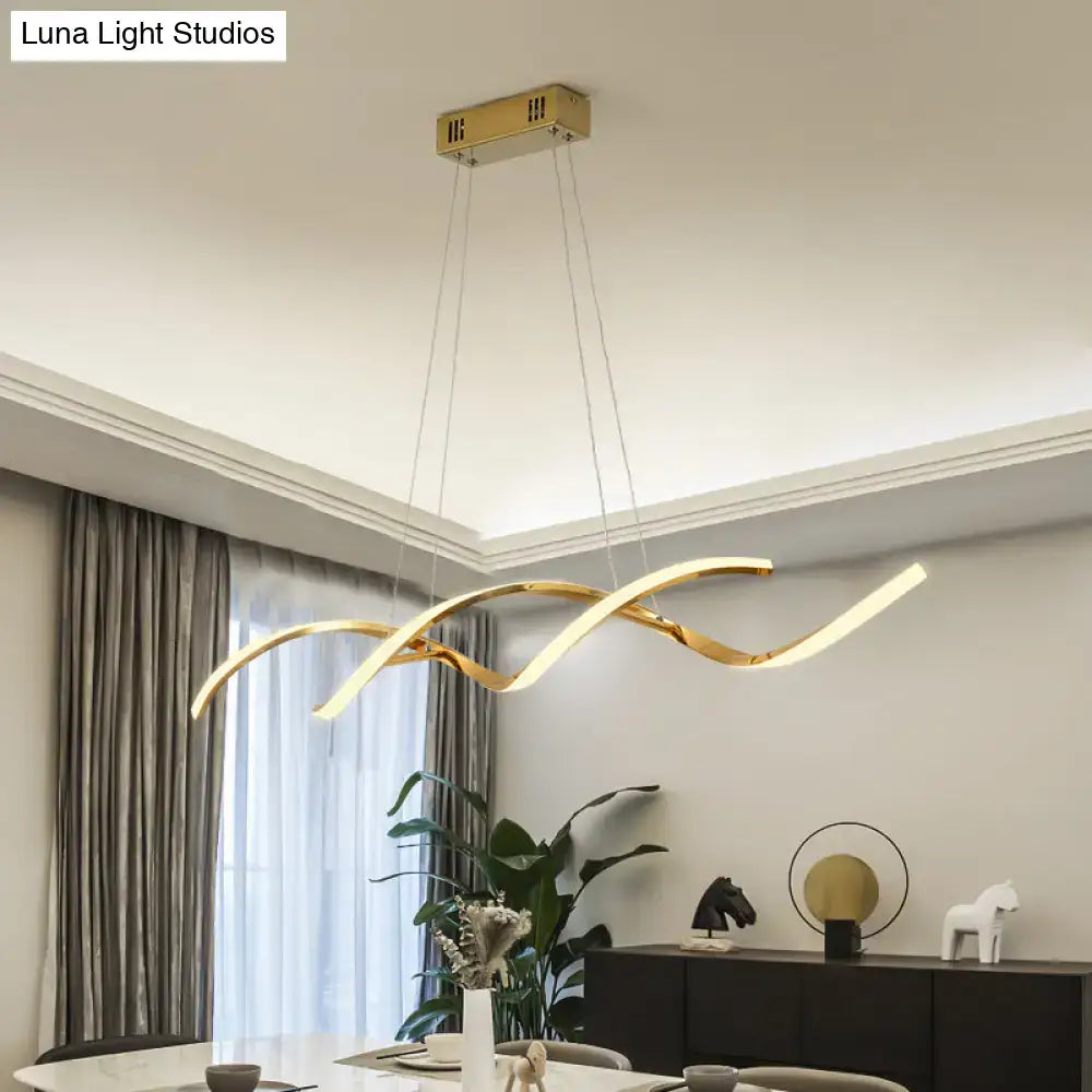 Modern gold-colored led island lighting with sleek flowing wave design chrome kitchen pendant light fixture