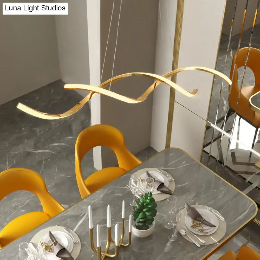 Gold-colored modern chrome wave led island lighting pendant light with sleek curved design for kitchen island lighting