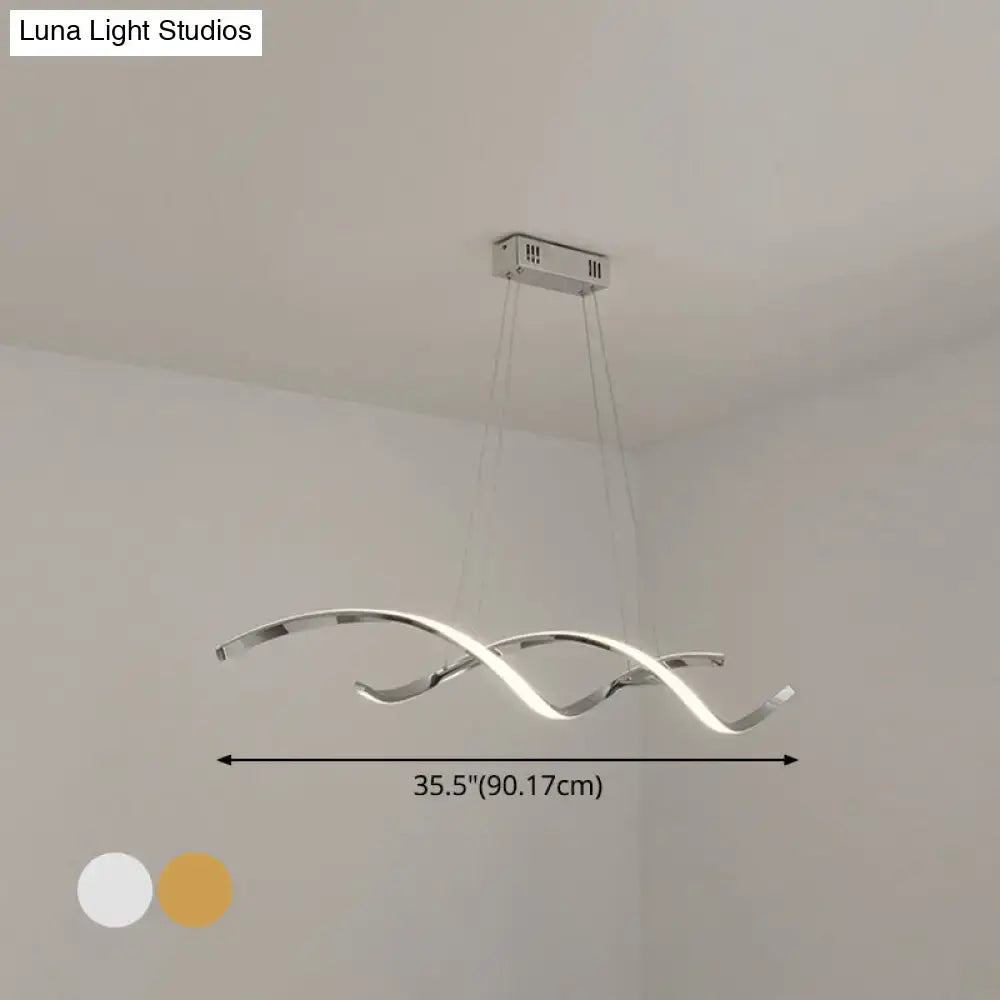 Modern chrome wave led island lighting pendant light with polished chrome double spiral design for kitchen island lighting