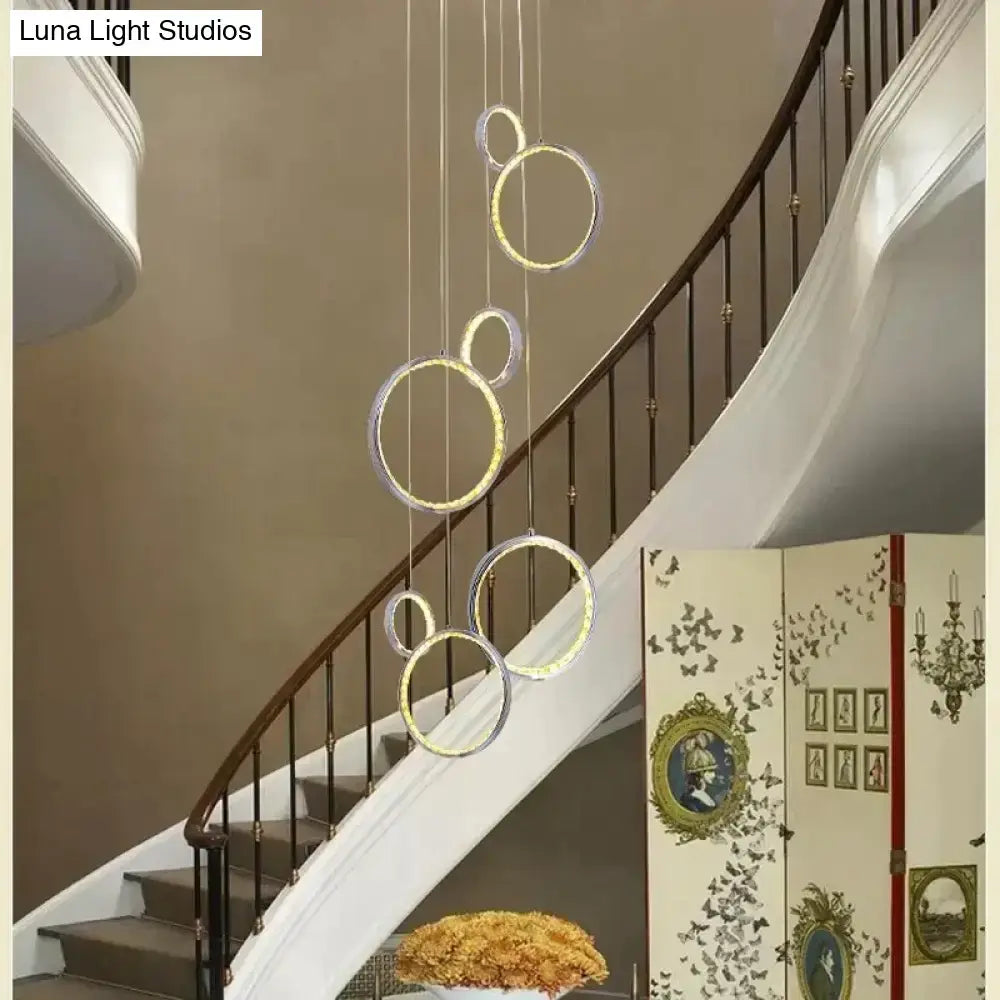 Modern decorbites™ circle led crystal light pendant lamp with multiple glowing rings for dining and living rooms