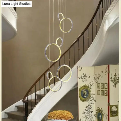 Modern decorbites™ circle led crystal light pendant lamp with multiple glowing rings for dining and living rooms