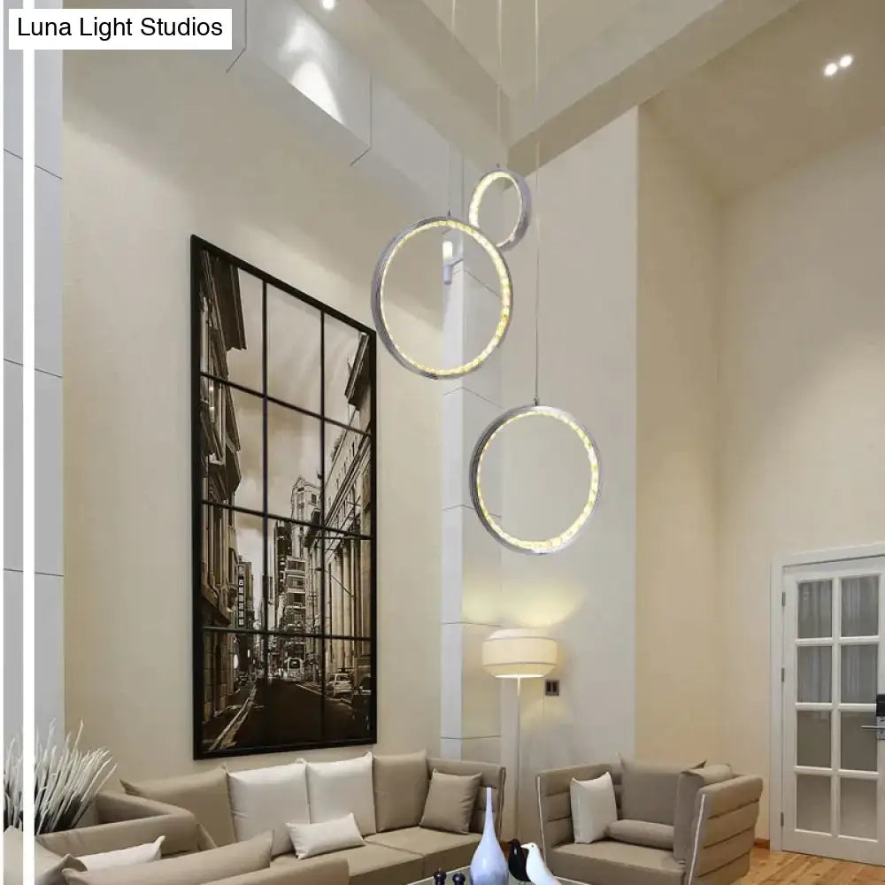 Modern circle led crystal pendant lamp with illuminated edges for dining room living room and hotel use