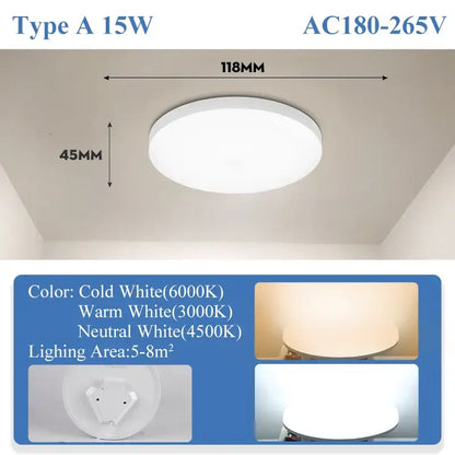 Modern circular black and white led ceiling light bathroom fixture with sleek design and cold warm or neutral white options