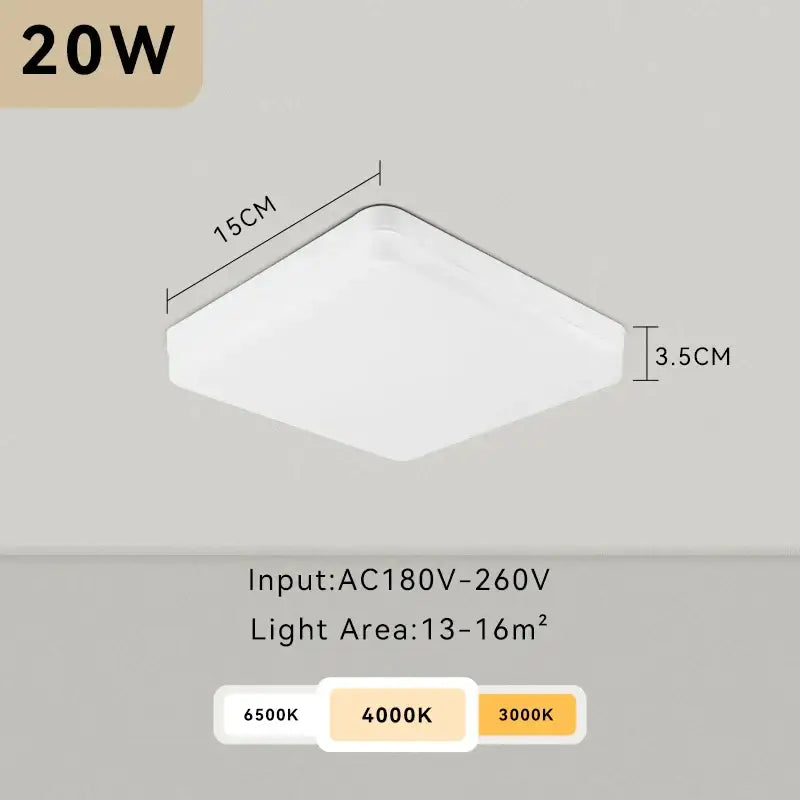 Modern circular black and white led ceiling light bathroom fixture with adjustable color temperatures and 15cm square design