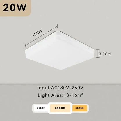 Modern circular black and white led ceiling light bathroom fixture with adjustable color temperatures and 15cm square design