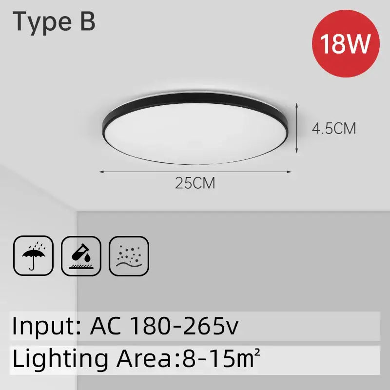 Modern circular black and white led ceiling light with 18w power rating for bathroom decorbites led ceiling fixture