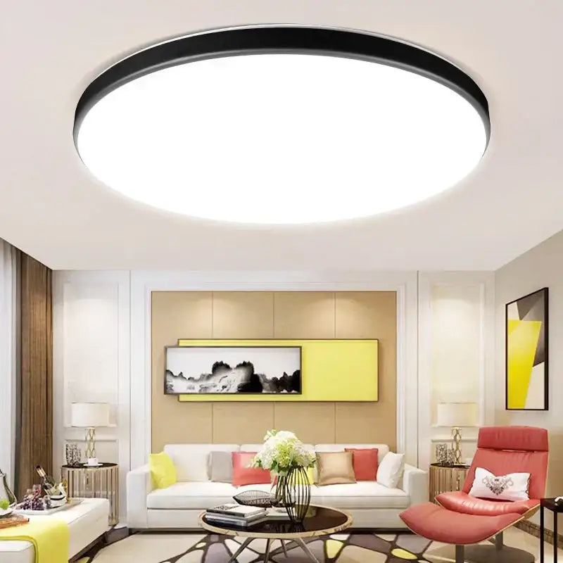 Modern circular black and white led ceiling light with sleek black rim decorbites led ceiling for bathroom fixture
