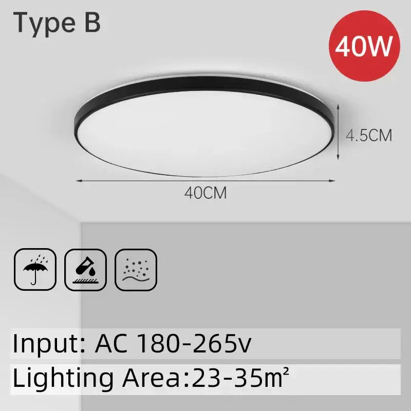 Modern circular black and white led ceiling light with sleek frame and white diffuser ideal for decorbites led ceiling use