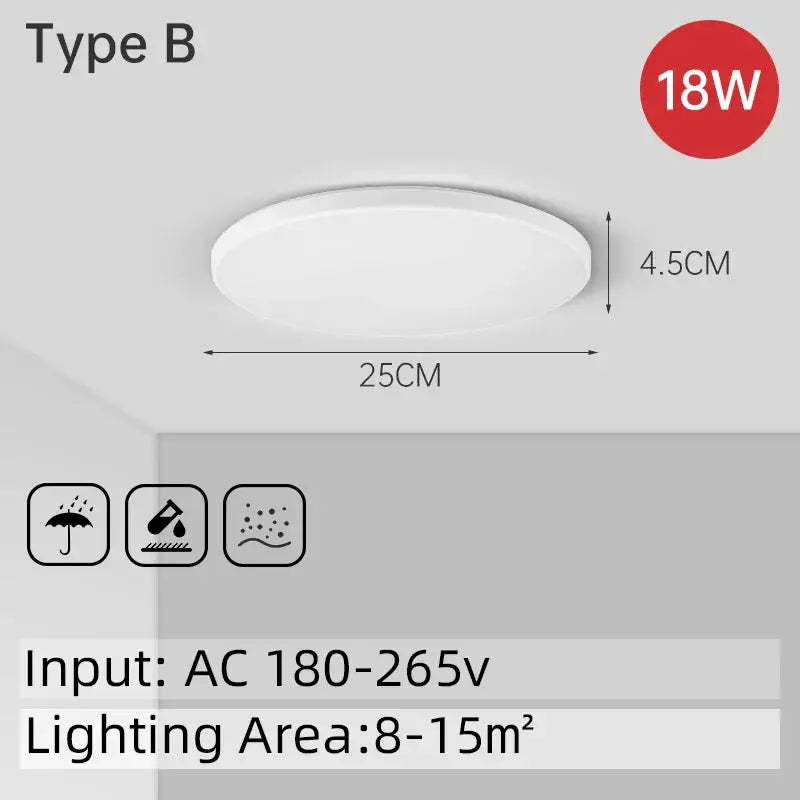 Modern circular black and white decorbites led ceiling light 25cm diameter 18w for efficient bathroom illumination