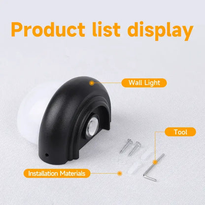 Modern circular black plastic wall light with white bulb and mounting hardware for garden exterior decorbites led wall light