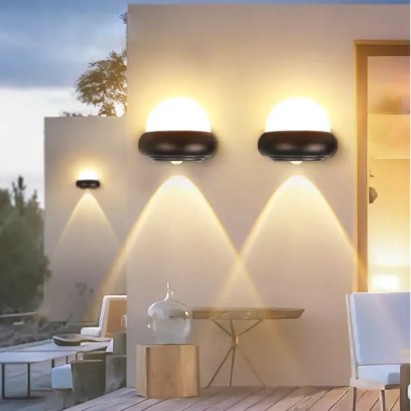 Modern circular black solar wall light with decorbites acrylic led dome-shaped outdoor wall light with warm white led lighting