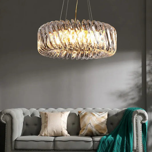Modern circular crystal led ceiling chandelier with clear glass rings and warm decorbites crystal led lighting