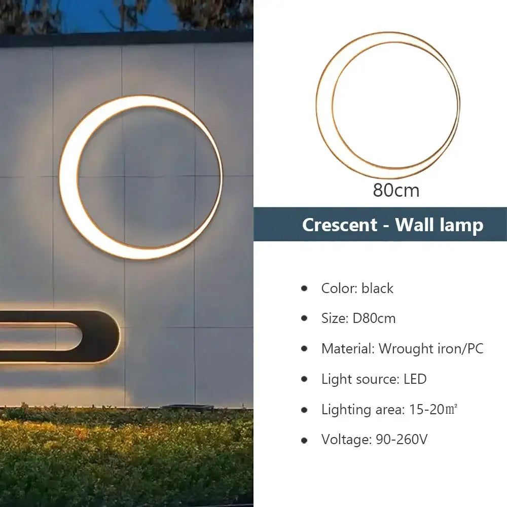 Modern circular led black wall lamp made of wrought iron and pc for elegant curved outdoor space decorbites lighting