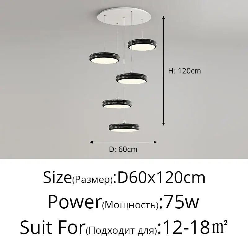 Modern circular pale yellow pendant light chandelier with black and white tiered circular discs for decorbites circular modern decor
