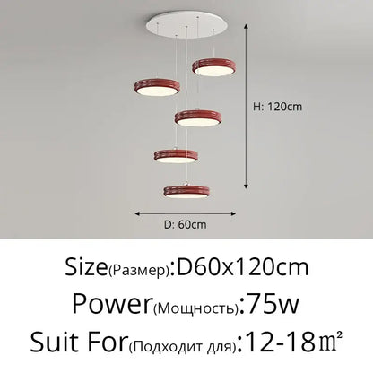 Modern chandelier pendant with five circular shades in warm reddish-brown finish for dining room decorbites circular modern