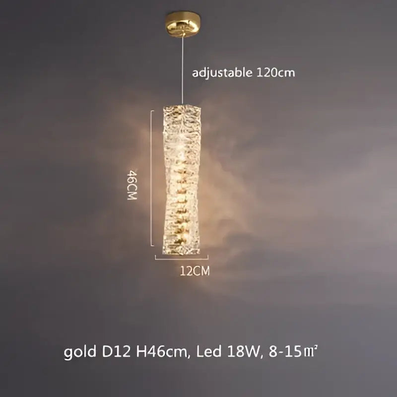 Gold cylindrical pendant light with textured crystal body and adjustable 120cm hang length for modern living room decorbites dimmable crystal chandelier