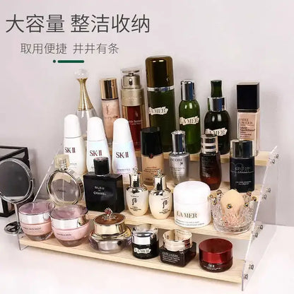 Modern clear acrylic and wood makeup organizer display with transparent side panels for bedroom storage decorbites acrylic makeup