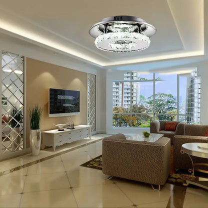 Modern clear and amber crystal led ceiling lights with sleek chrome finish and concentric rings for living room decorbites crystal led