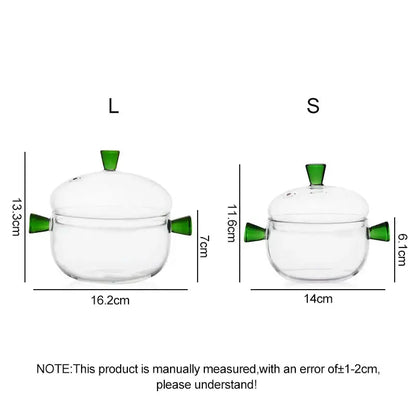 Modern clear and green decorbites glass bowl set with handles and lid available in large and small sizes for kitchen use